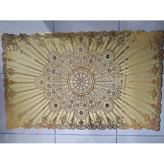 Taplak Meja Tamu Vinyl Motif Batik Emas size Jumbo (60cm×100cm)
