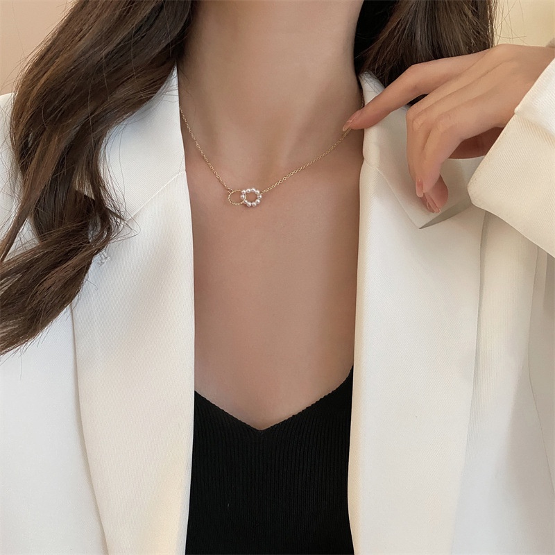 Retro Choker Niche Ins Simple Pearl Necklace Female Tide Circle Clavicle Chain Neck Jewelry Sweet Heart Jewelry