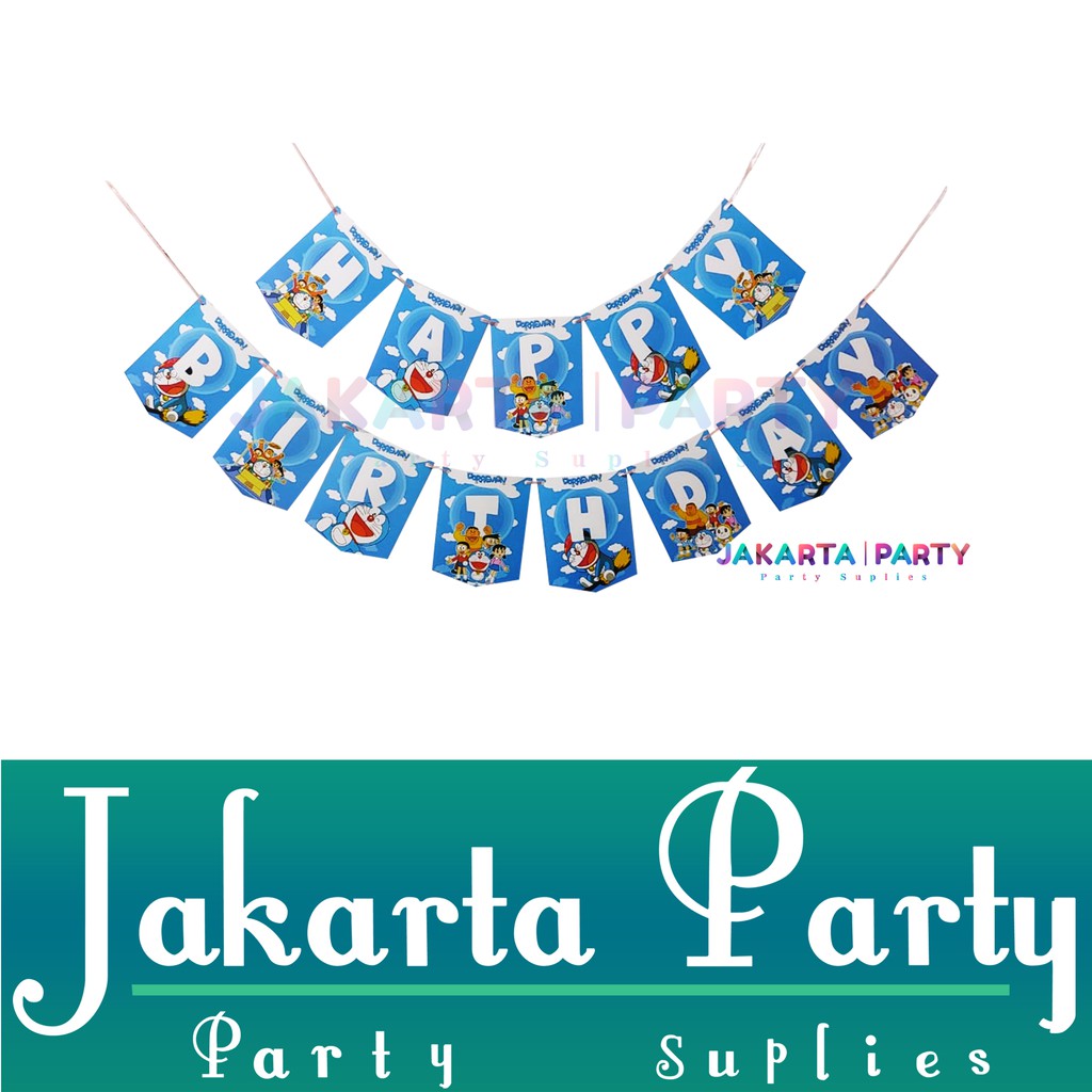 Banner Happy Birthday Karakter Doraempon / Bunting Flag / Party Flag