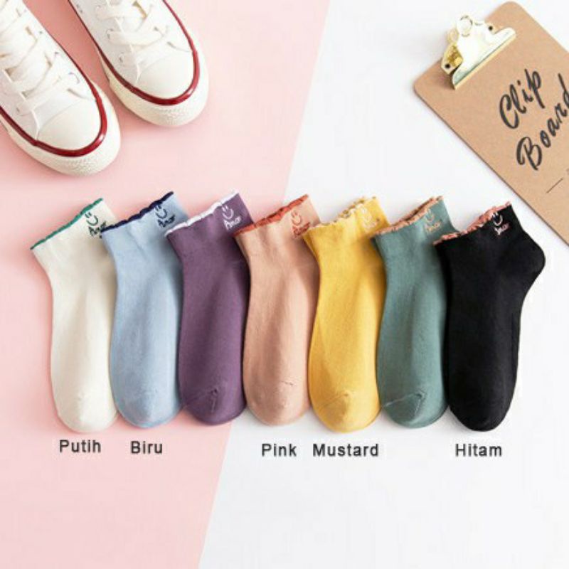 [ COD ] Kaos Kaki Wanita Semata kaki Ankle Cute Motif Smile / Kaos Kaki Lucu Import-Kaos Kaki Smile