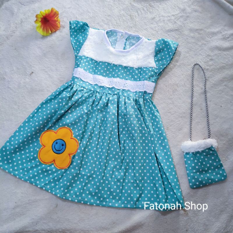 Dress Anak 2 3 tahun gaun tas anak cewek baju anak perempuan tas bulu polka ( dress andin Bag )