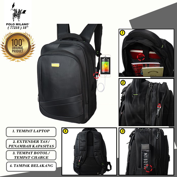 TAS RANSEL PRIA IMPORT MURAH POLO CAVALLO - 77218 - WARNA HITAM - FREE BOTOL - ANTI AIR READY STOCK