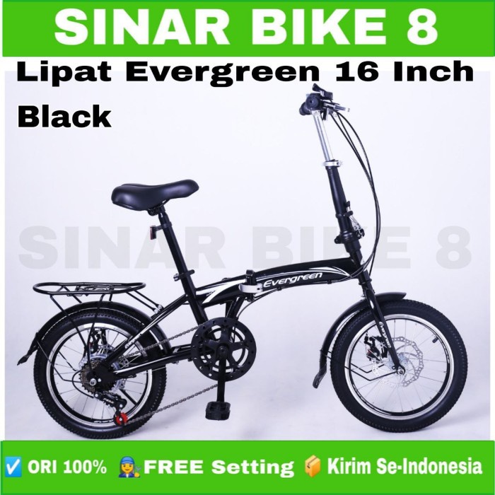 Sepeda Lipat Anak Ukuran 16 Inch EVERGREEN Boncengan 7 Speed Rem Cakram