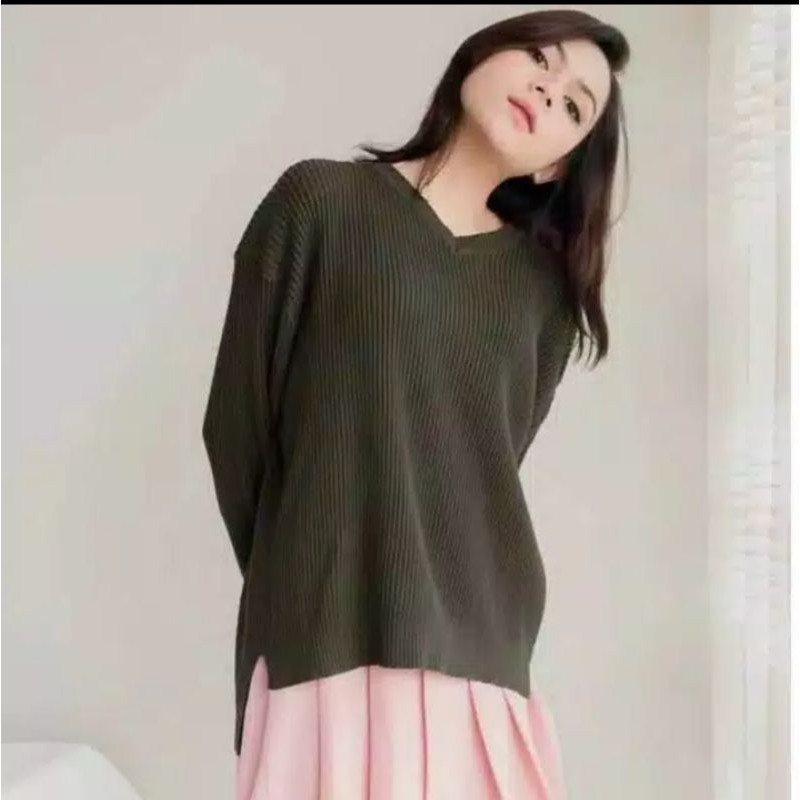 SWETER RAJUT BOXY_V NECK PREMIUM