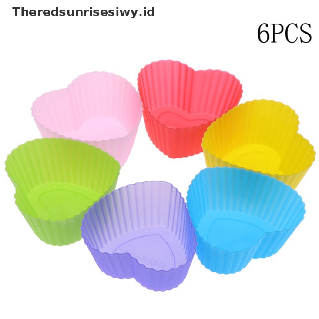 # Alat Rumah Tangga # 6pcs Cetakan Cupcake Muffin Bentuk Hati Bahan Silikon Tahan Lama Reusable