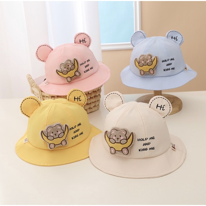 Topi Bucket Anak Balita Import Model Moon and Bear Timbul