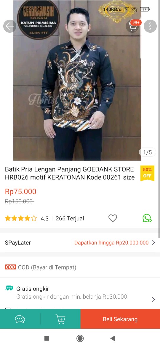 Batik Pria Lengan Panjang Goedank Store Hrb026 Motif Keratonan Kode 00261 Size M L Xl Xxl Reguler