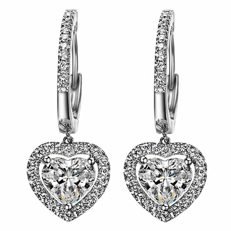 Heart Dangle Earrings Women Brilliant Cubic Zirconia Simple Stylish Accessories Fashion Versatile Love Jewelry