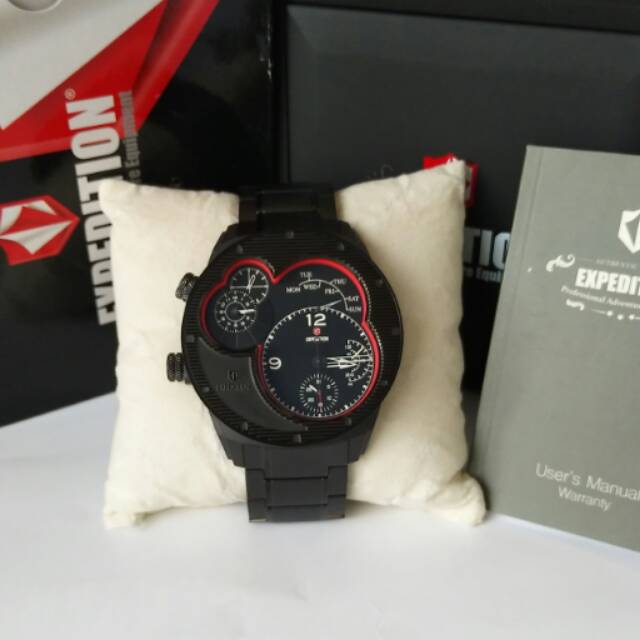 Jam tangan pria _ expedition 6737 all black red original