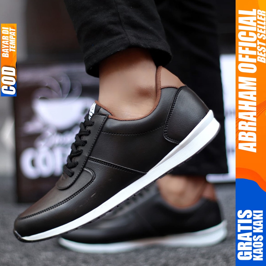 Abraham Prey - Sepatu Casual Sneakers Pria Hitam Kerja Santai