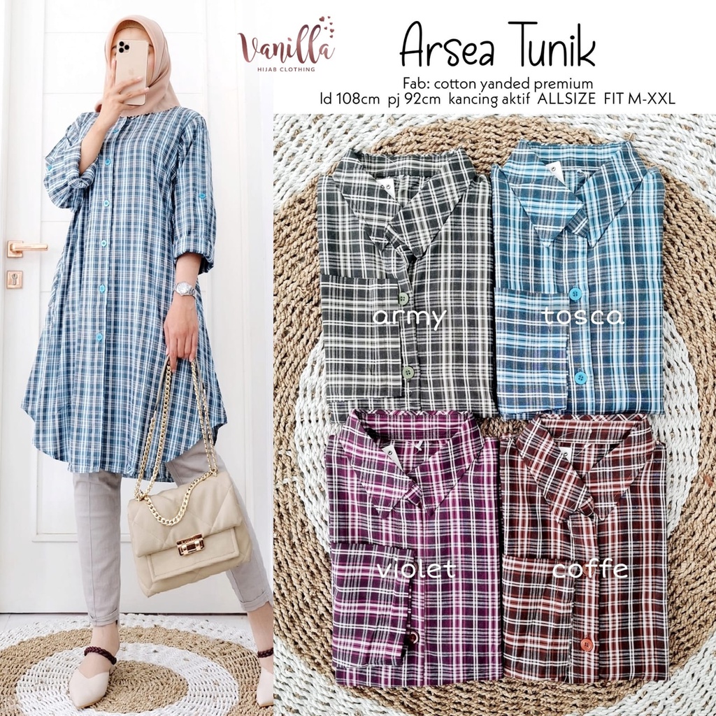 ATASAN WANITA/TUNIK MOTIF KOTAK-KOTAK ALLSIZE FIT TO XXL ~ BAHAN COTTON YANDED PREMIUM ~ ARSEA TUNIK