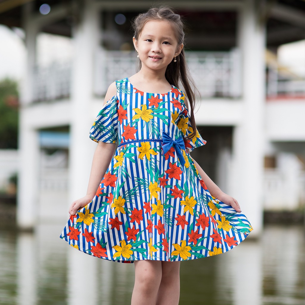 Nywan Apparel dress Baju Anak perempuan katun salur biru tidak panas umur usia 1, 2, 3, 4, 5, 6, 7, 