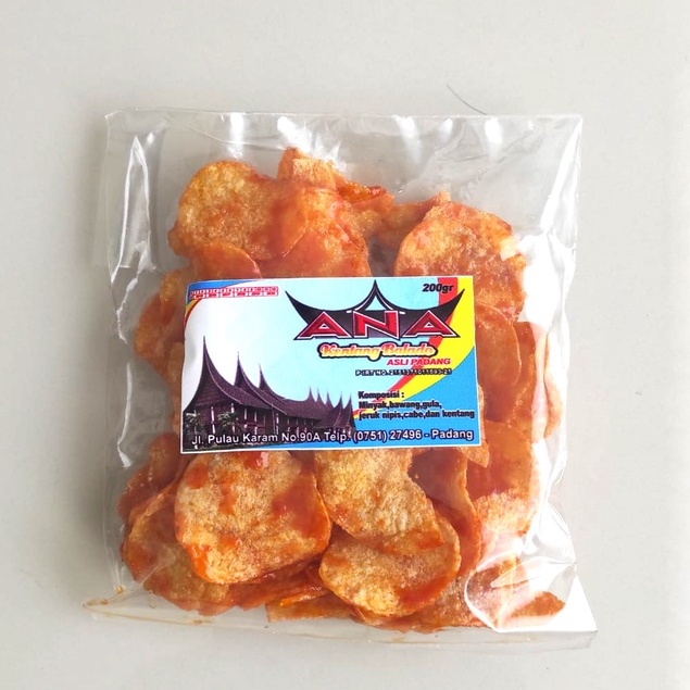 

Keripik Kentang Pedas Manis Balado Asli Padang Merk Ana