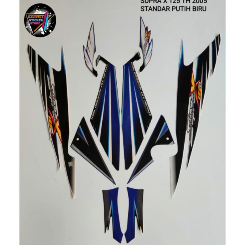 Striping honda supra x 125 standart tahun 2005 warna putih biru, striping list body motor honda supr