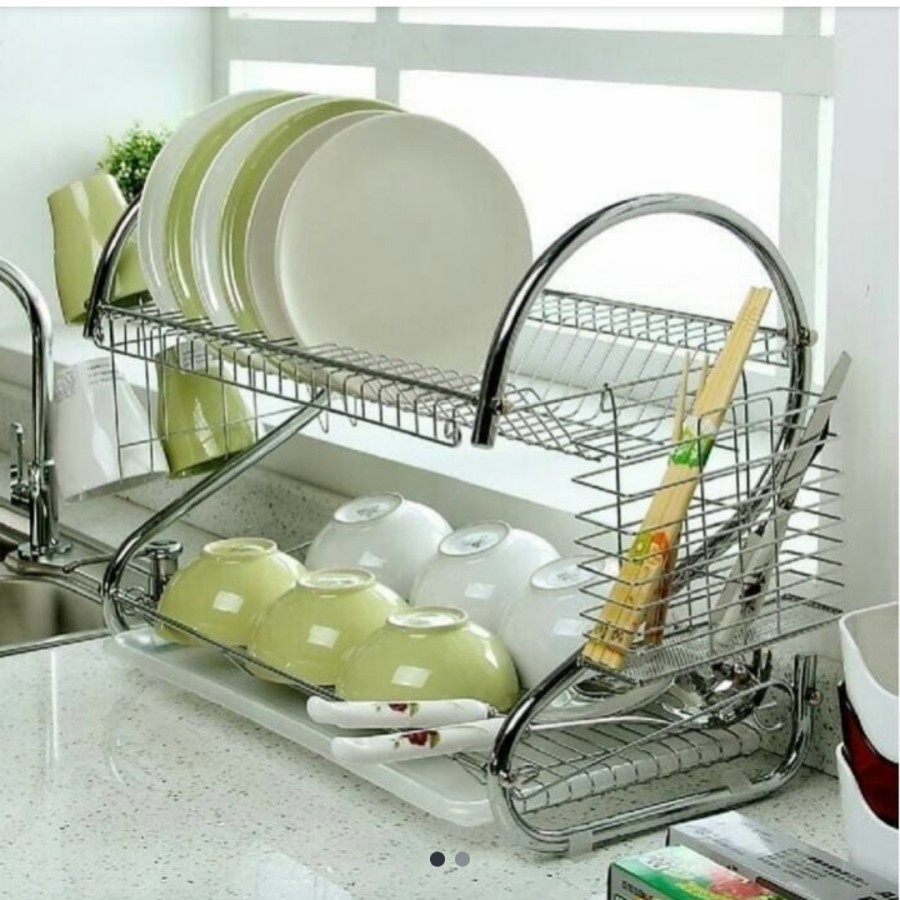 Rak Piring Stainless Steel Susun 2 ( 35 / 40 CM)  rak dapur serbaguna gelas sendok multifungsi