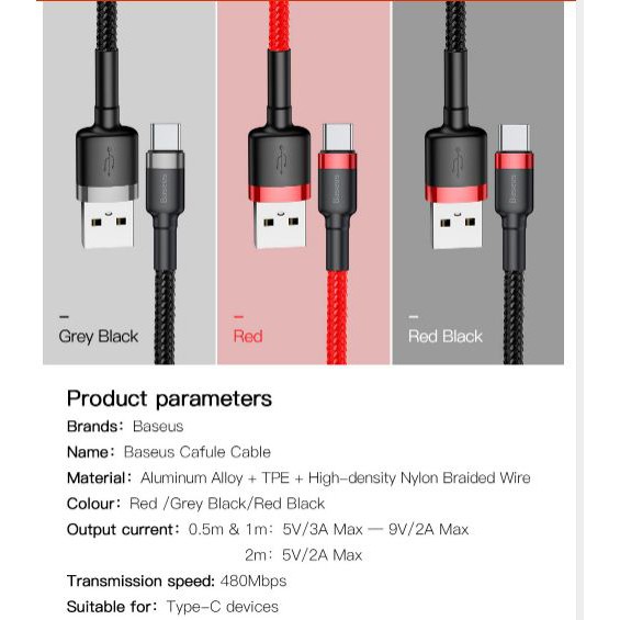 Baseus Cafule Cable Type-C 200CM Original 100%