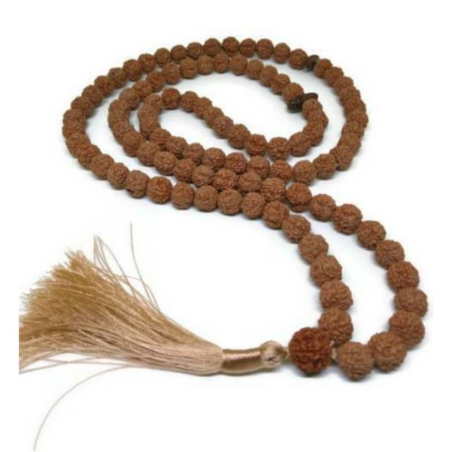 Kalung Tasbih Rudraksha Jenitri Genitri Ganitri Asli Benang Coklat