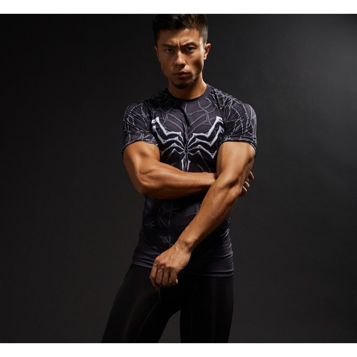 KAOS BAJU PRIA VENOM SPIDERMAN COMPRESSION MANSET SEPEDA GYM FITNESS LARI RENANG