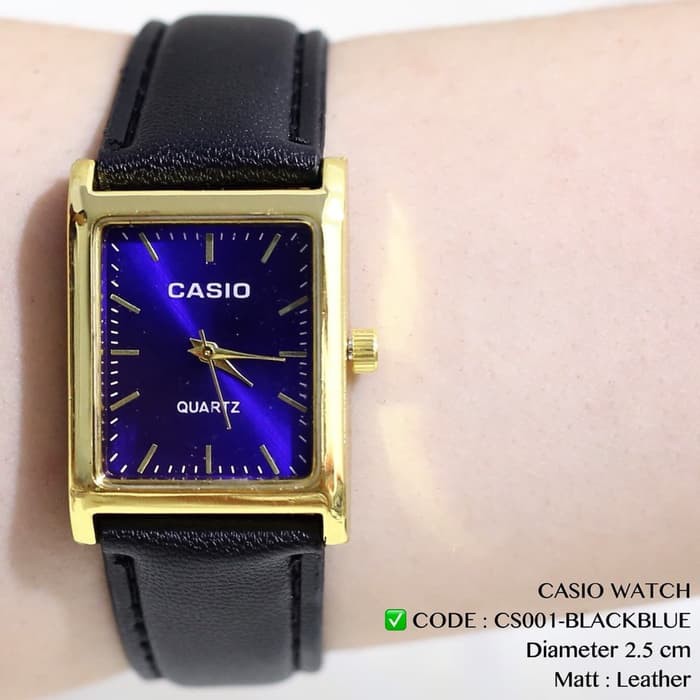 "Jam tangan WANITA CASIO tali kulit leather model segi flash sale murah"