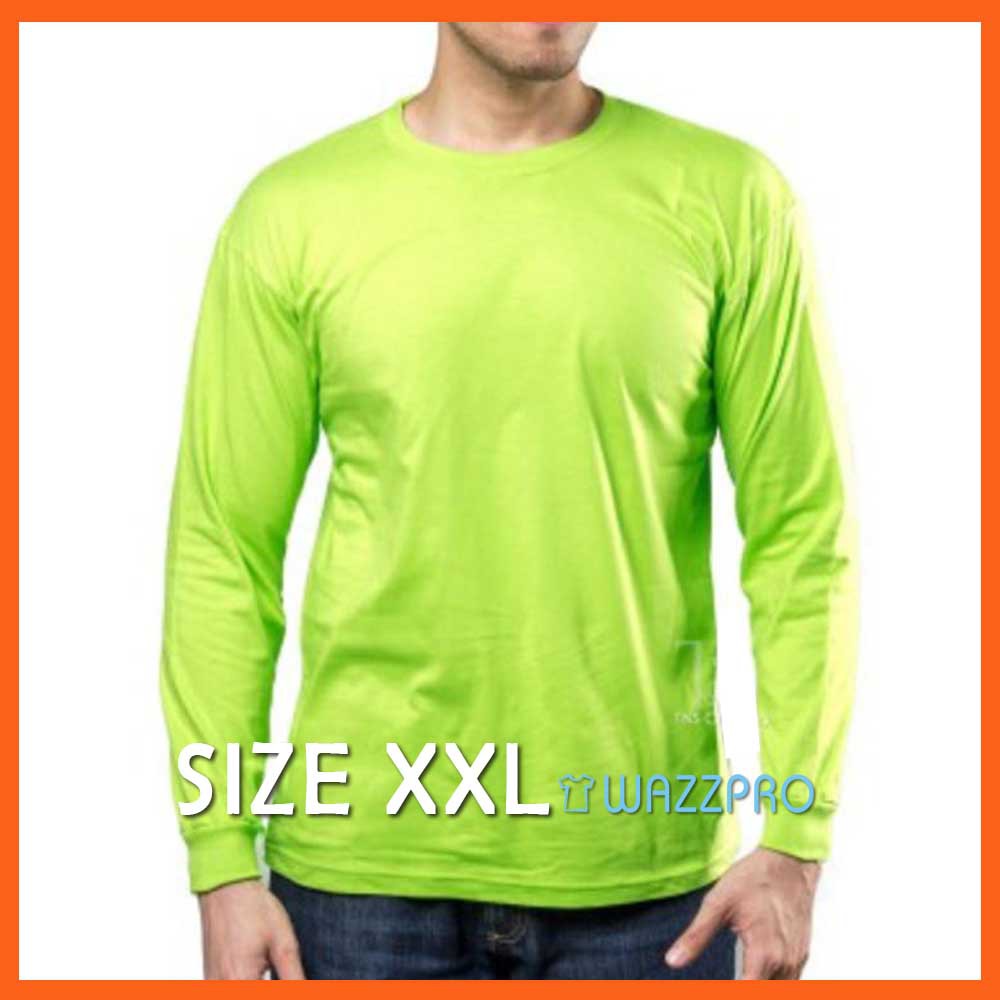 XXL Kaos Polos Distro Pria Wanita Cotton Combed 30s Lengan Panjang Stabilo/ Baju Polos Cowok XXL