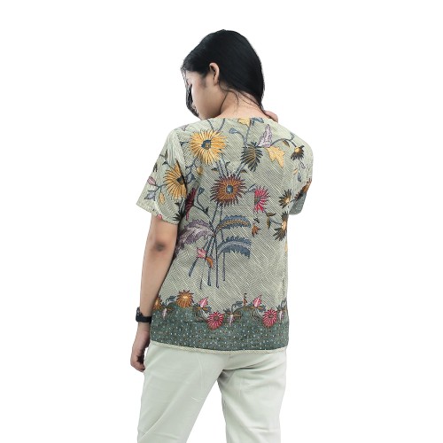 Blouse Batik Atasan Wanita Modern  &amp; Trendy_ Motif Bunga Matahari S-M-L-XL-XXL-3L-4L-5L