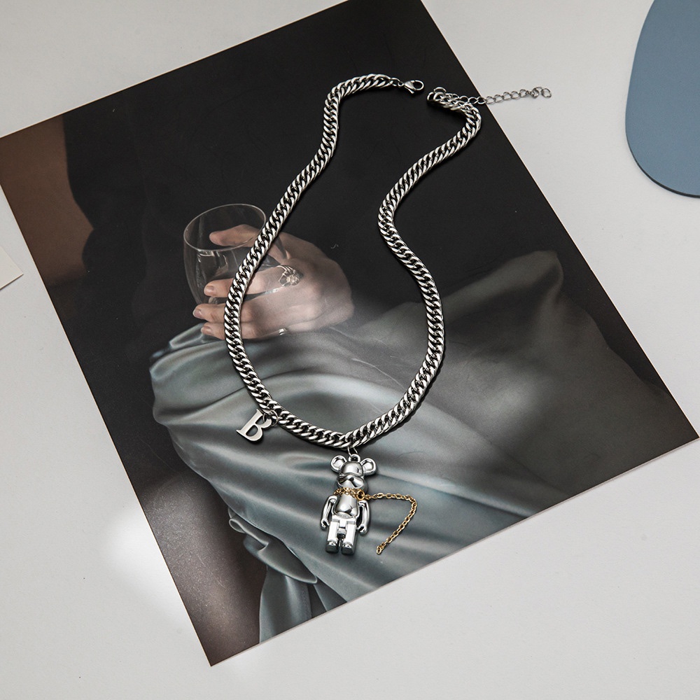 Kalung Rantai Tebal Liontin Huruf B Beruang Gaya punk hip Hop Untuk unisex