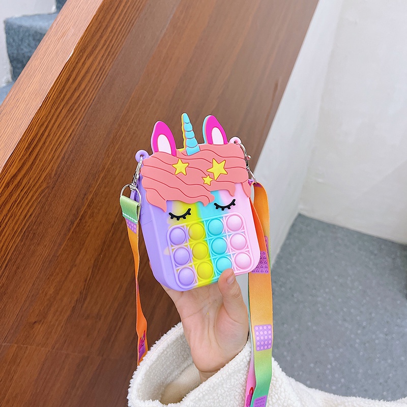 Tas Popit Pop it Selempang Anak Motif Unicorn Pony Silikon Import Lucu Unik Fidget Push Sling Bag Toy Kids and Adult Stress Relief Tas Penghilang Stress Tas Koin Tas Kawaii Tas Selempang Jelly Tas Jelly Selempang Fashion Anak Viral Murah