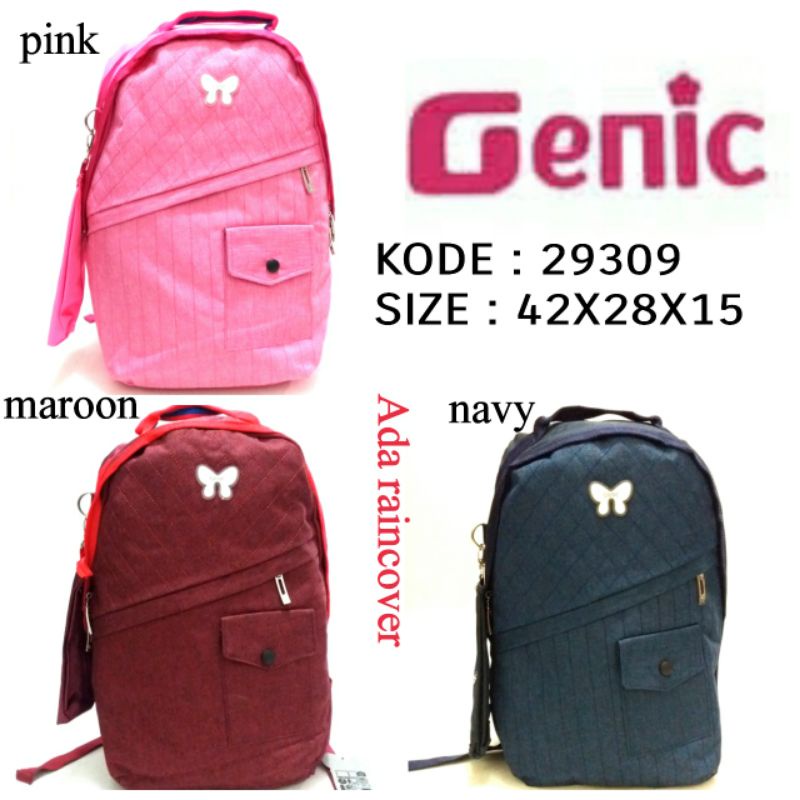 TAS RANSEL SEKOLAH ANAK PEREMPUAN GENIC 29309 ADA RAINCOVER HARGA MURAH 3WARNA PINK MAROON NAVY