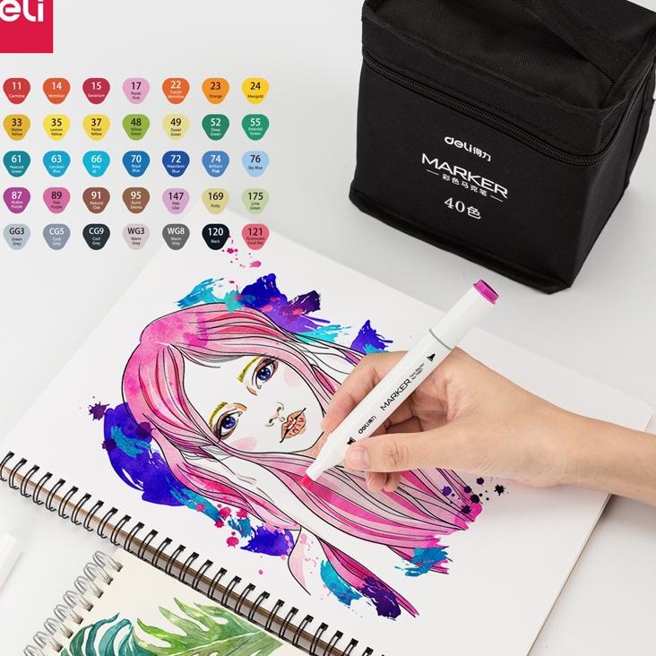 

ホ Deli Color Marker With Bag Spidol Warna Dengan Tas 30/40/60/80 Warna 70807 Best