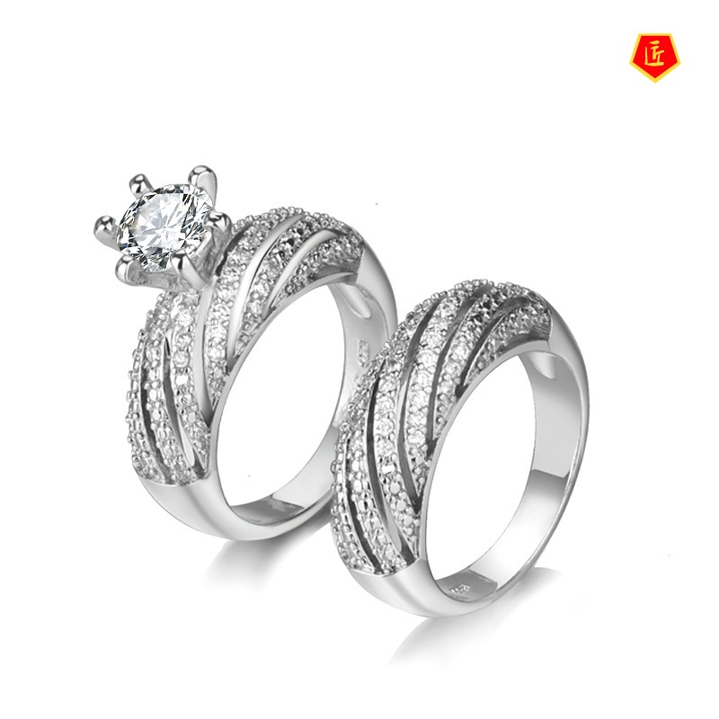 [Ready Stock]Full Diamond Moissanite Ring Set Female S925 Silver Simple Temperament