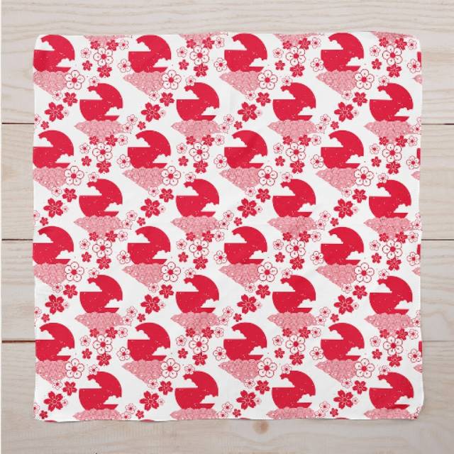 NEW HIJAB SEGI EMPAT - Jilbab Satin Silk Motif Bunga Sakura Merah