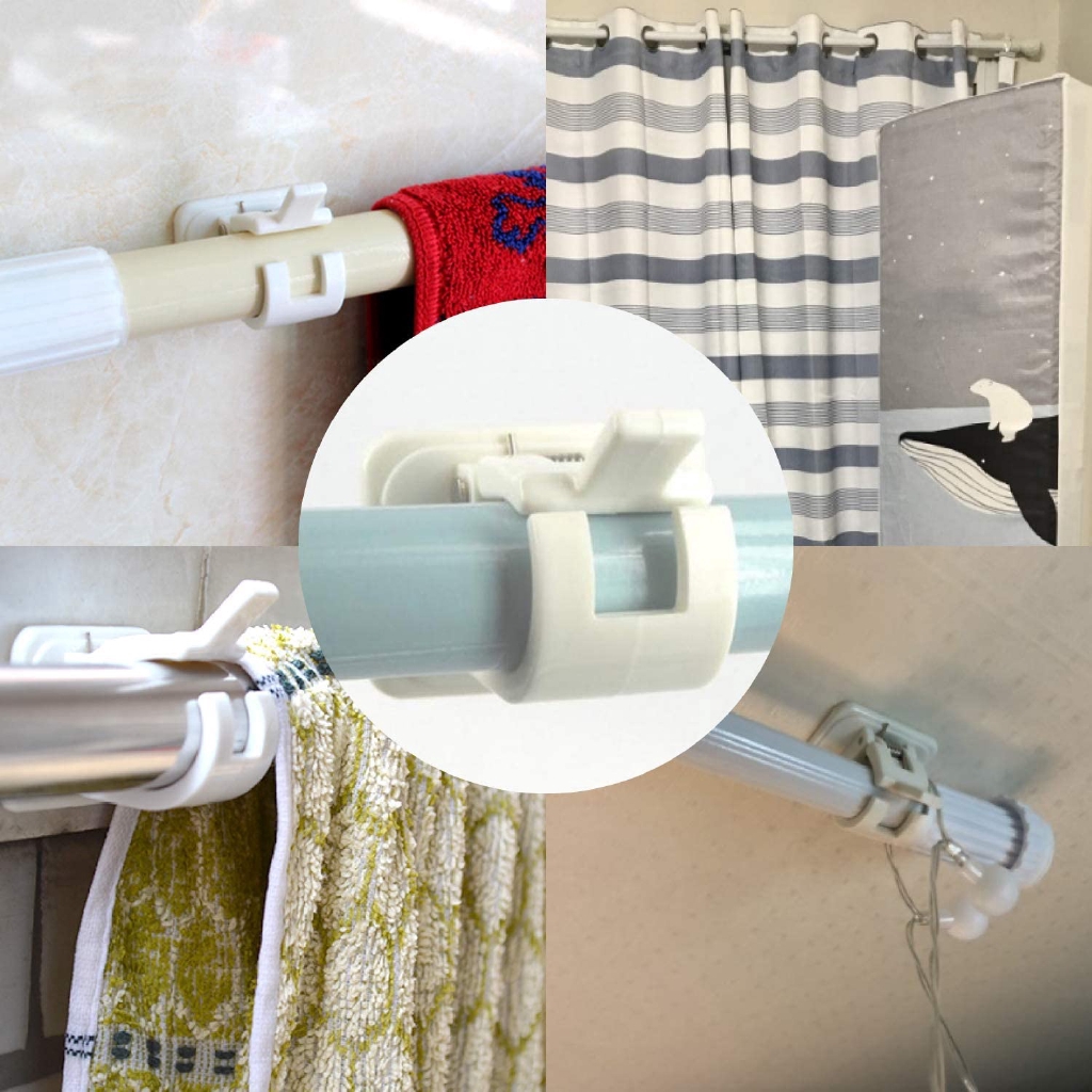 [ 2Pcs ] [ Self Adhesive Curtain Rod Bracket ] [ Fixings Hanging Rod Holder ] [ Wall Curtain Hanging Rod Clamp Hooks ]