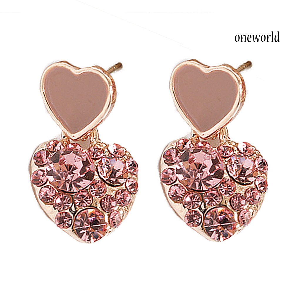 OW# Women Elegant Geometric Full Drill Rhinestone Love Heart Square Earring Ear Stud