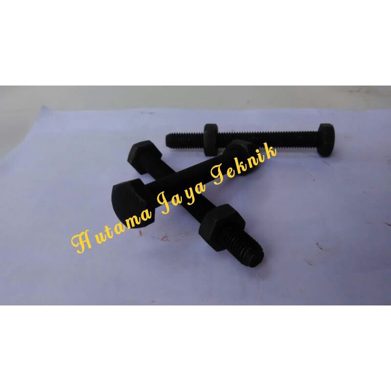 Baut Mur Baja Full Drat M 10 panjang 90 mm drat 1.50 kasar kunci 17