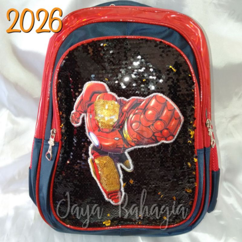 Ransel Sequin Manik Usap Import Avenger Spiderman Tas Sekolah 16 Inch Anak Laki