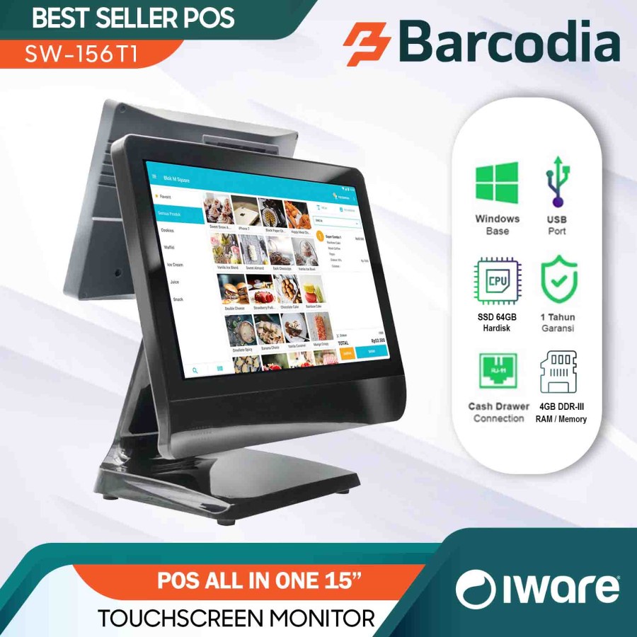 PAKET MESIN KASIR ALL IN ONE POS SYSTEM TOUCHSCREEN IWARE SW156T1