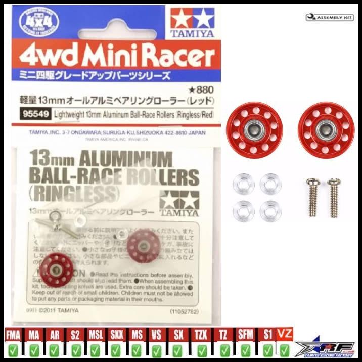 TAMIYA 95549 LIGHTWEIGHT ALUMINUM BALL RACE ROLLER 13MM (RINGLESS RED)