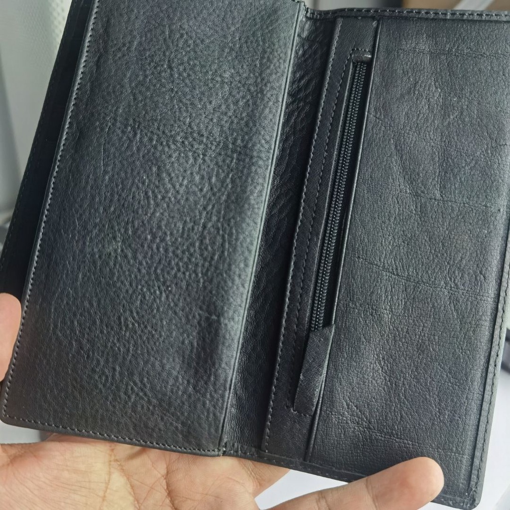 Dompet panjang kulit asli HItam Free custom