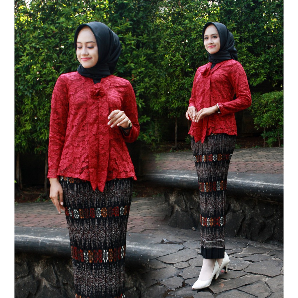 Kebaya Modern Setelan Floy Brukat Maroon