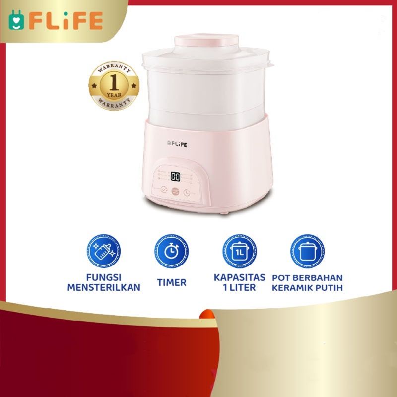 Flife Slow Cooker 1L / Kukusan 6 in 1 Untuk Memasak Bubur Bayi / Makanan Sehat