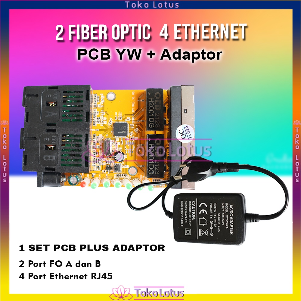 [TERBARU] [BISA COD] PCB Saja atau dengan Adaptor 2F4E Yellow Media Converter 2 Port FO - 4 Port LAN Tanpa BOX