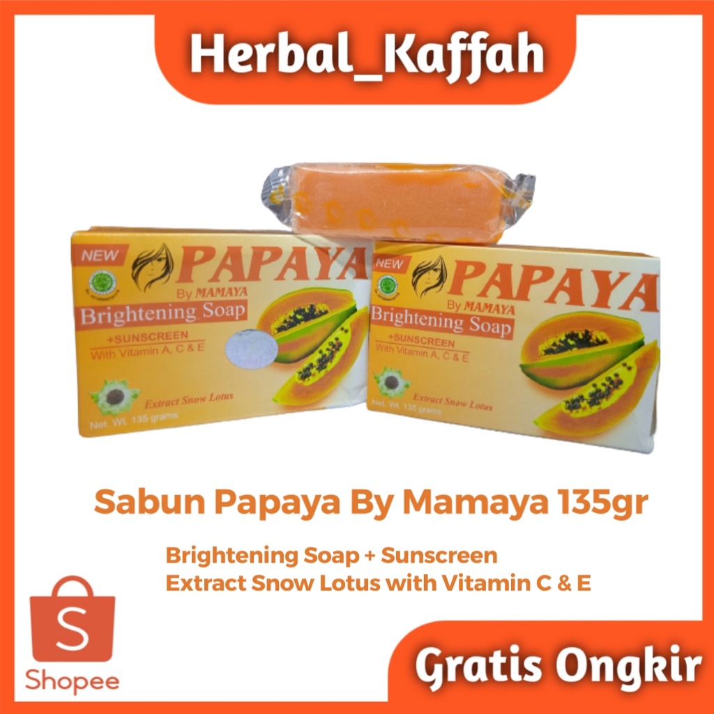 Sabun Papaya Mamaya 135gr Original Brightening Soap + Sunscreen Extract Snow Lotus Mencerahkan dan Menghaluskan Kulit