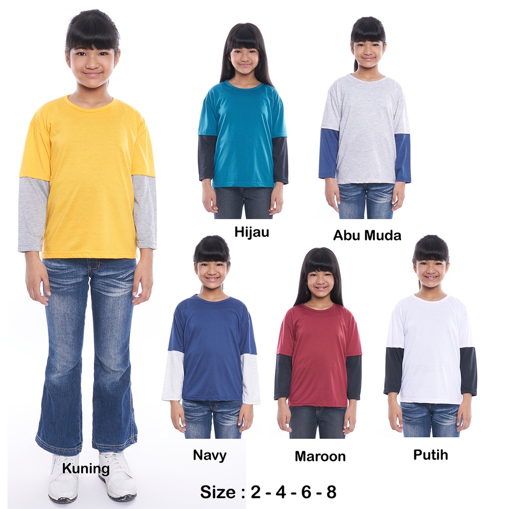 Baju Kaos Anak Kombinasi Lengan Panjang