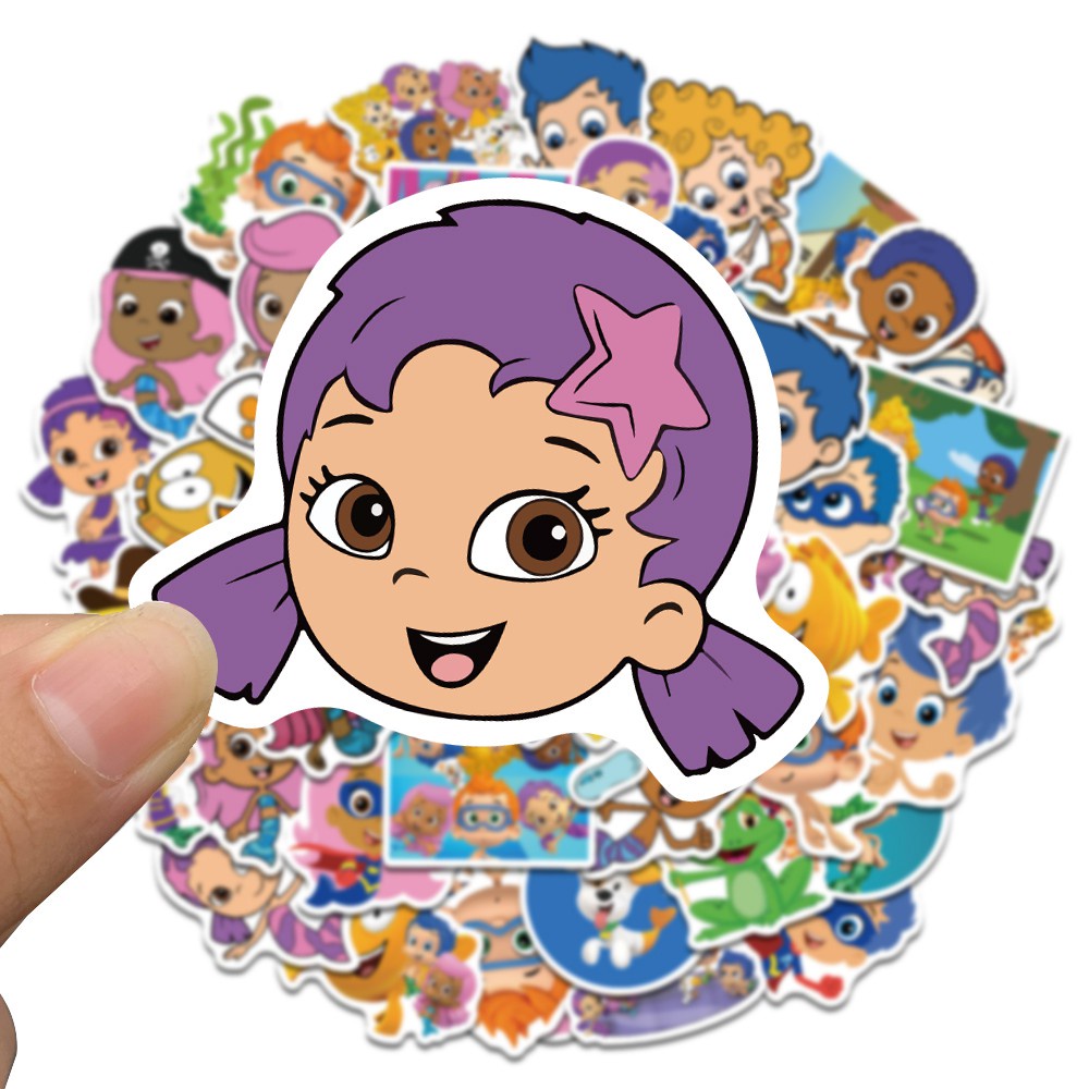 50pcs Bubble Guppies Cartoon Stickers Children's Enlightenment Toy Decals DIY Laptop Luggage Fridge Notebook Sticker