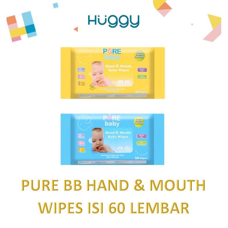 Pure BB Hand &amp; Mouth Wipes Orange Oil Pure Baby Aloe Vera isi 60 Tissue Bayi