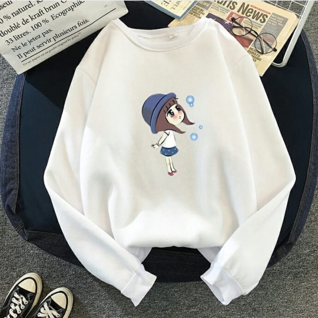 SWEATER CREWNECK WANITA KOREAN GIRLS CUTE - ATASAN LUCU TERLARIS