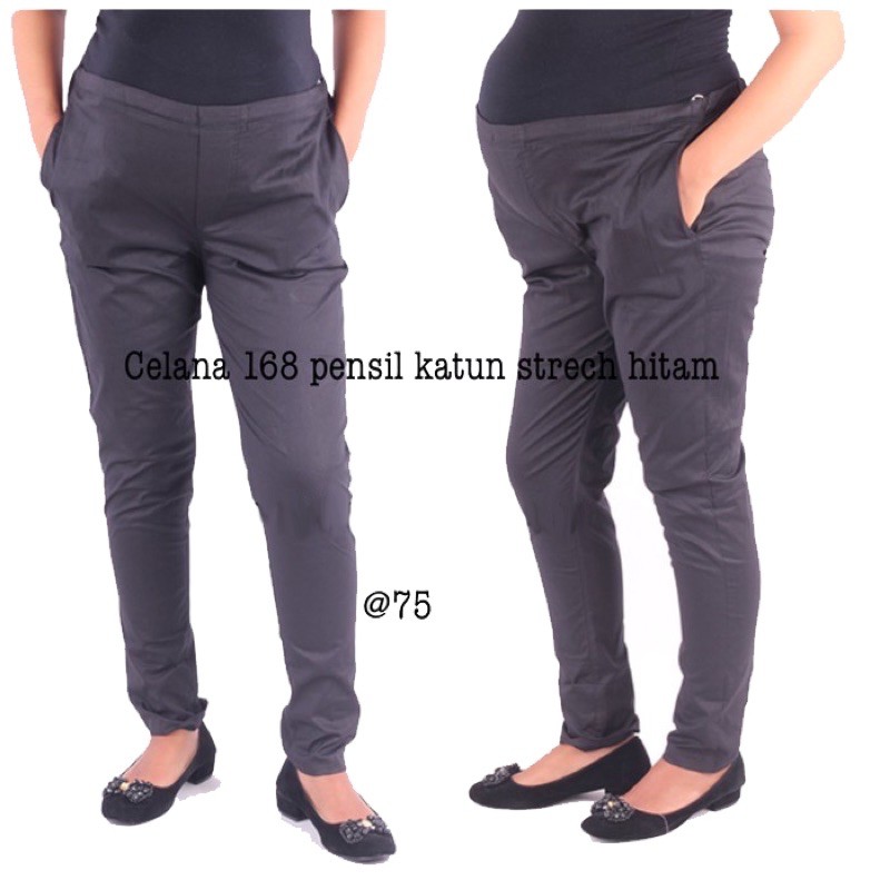 Baju hamil Celana Hamil Pensil Katun Strech 168 Hitam