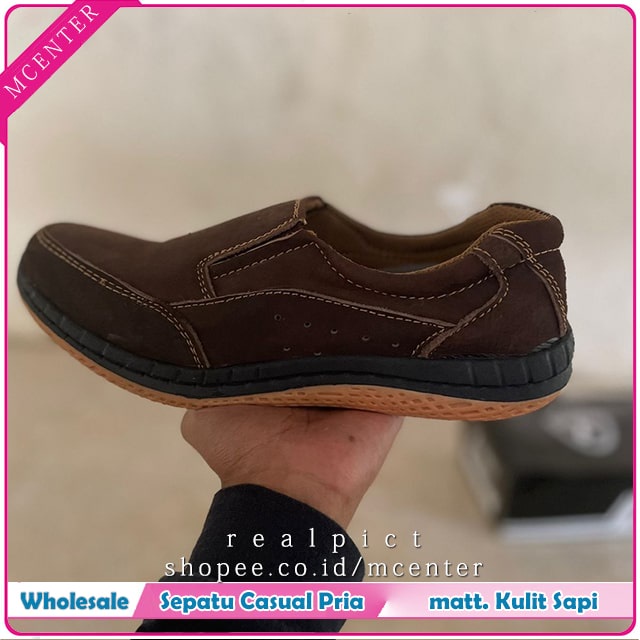 SAMAN Sepatu Pria Casual Bahan Kulit Asli Model Slip On Pria Ready 3 warna Hitam Coklat Tan 6 pilihan ukuran 39, 40, 41, 42, 43, 44