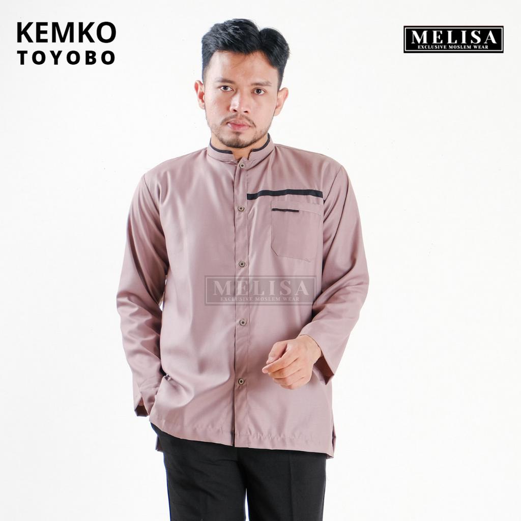 Baju Koko Pria Dewasa Katun Toyobo Polos Lengan Panjang Baju Muslim Remaja Laki Laki Ukuran M L XL - Dusty