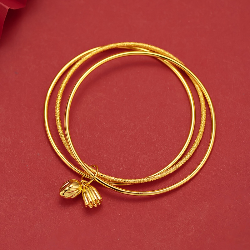 2022 Gelang Tiga Cincin Desain Bunga Teratai Warna Emas Untuk Wanita